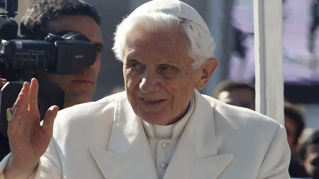 PHOTO: Pope Benedict XVI greets pilgrims in St. Peters Square at the Vatican, Wednesday, Feb. 27, 2013. Pope Benedict XVI greeted the Catholic masses in St. Peters Square Wednesday for the last time before retiring.