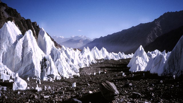 PHOTO: The glacier field is seen from the route to the North Ridge of K2 in the Xinjiang Province of China in this file photo.
