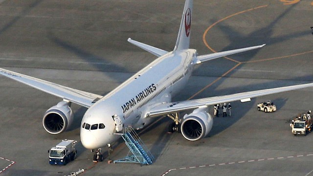 PHOTO: A Japan Airlines 787, from which fuel spilled at Boston's Logan International Airport last Tuesday, sits on the tarmac at Narita Airport in Narita, east of Tokyo, Sunday, Jan. 13, 2013.