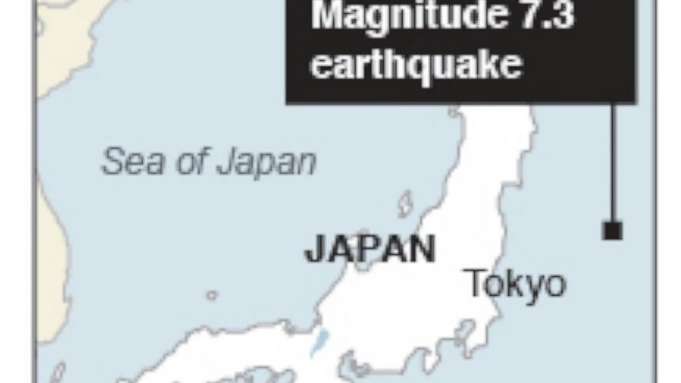 PHOTO: Map locates where a 7.3 magnitude earthquake struck off the coast of Japan on Oct. 25, 2013. 