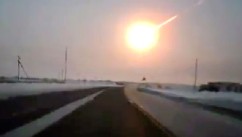 PHOTO: In this frame grab made from a video done with a dashboard camera, on a highway from Kostanai, Kazakhstan, to Chelyabinsk region, Russia, Feb. 15, 2013 a meteorite contrail is seen.