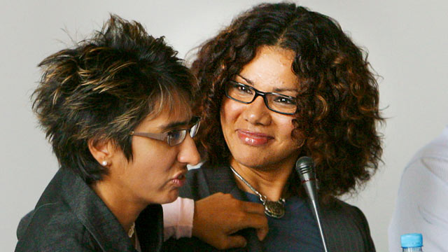 PHOTO: Canadian author Irshad Manji, left, and journalist Mona Eltahawy attend the moderate Muslims conference in Copenhagen, Denmark, in this Sept. 30, 2006 file photo.