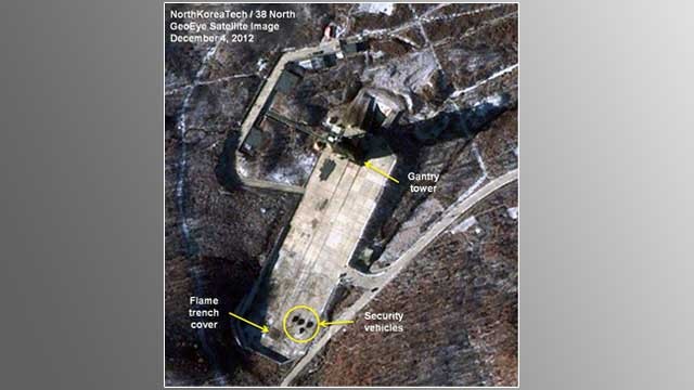 PHOTO: This Dec. 4, 2012 file satellite image taken by GeoEye, and annotated and distributed by North Korea Tech and 38 North shows the Sohae Satellite Launching Station in Tongchang-ri, North Korea.