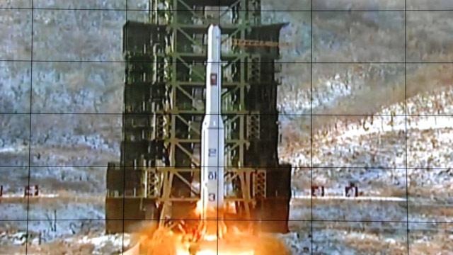 PHOTO: A screen at the General Satellite Control and Command Center shows the moment North Koreas Unha-3 rocket is launched in Pyongyang, North Korea, Wednesday, Dec. 12, 2012.