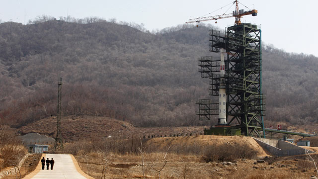 PHOTO:North Koreas Unha-3 rocket, slated for liftoff between April 12-16, stands at Sohae Satellite Station in Tongchang-ri, North Korea, April 8, 2012.