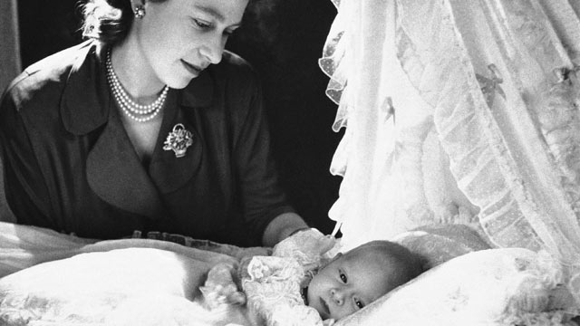 PHOTO: Princess Elizabeth admires her infant son, Prince Charles Philip Arthur George of Edinburgh, at Buckingham Palace, Dec. 23, 1948, London, England.