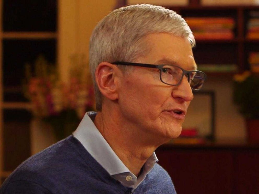 PHOTO: Apple CEO Tim Cook discussing recent partnership with Malala Yousafzai on Jan. 20, 2018.