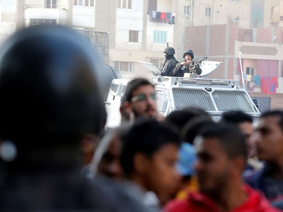 PHOTO: Security forces stand guard at the site of attack on a church in the Helwan district south of Cairo, Dec. 29, 2017.