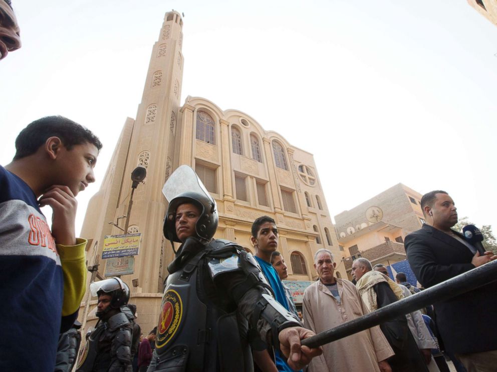 PHOTO: Policemen surround Mar Mina church, in Helwan, Cairo, Dec. 29, 2017, where at least 10 people, including eight Coptic Christians, have been killed in a shootout outside the church.