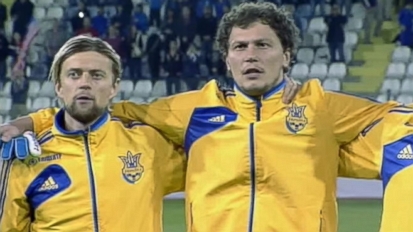 Watch: Ukraine's Soccer Team Stands Arm-in-Arm for National Anthem
