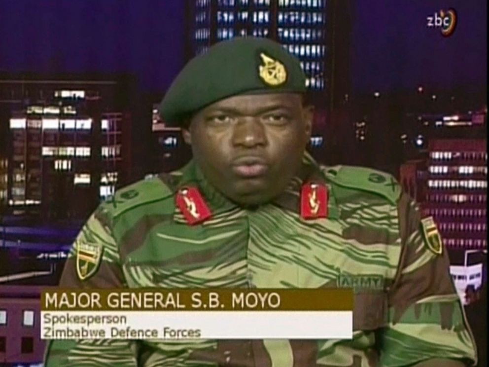 PHOTO: Major Gen. S.B. Moyo, Spokesperson for the Zimbabwe Defense Forces addresses to the nation in Harare, Zimbabwe, Nov. 15, 2017.