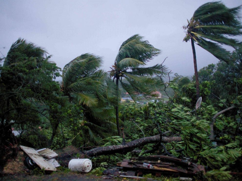 PHOTO: A picture taken on Sept. 19, 2017 shows the powerful winds and rains of hurricane Maria battering the city of Petit-Bourg on the French overseas Caribbean island of Guadeloupe.