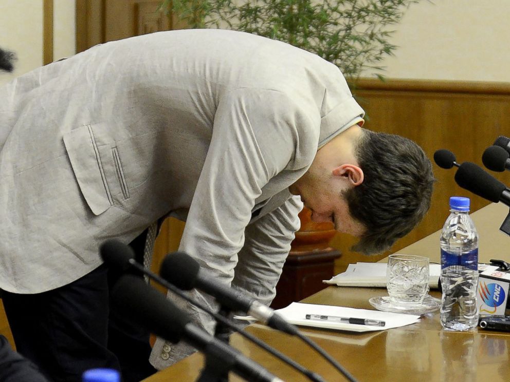 PHOTO: This file photo taken on February 29, 2016 and released by North Koreas official Korean Central News Agency on March 1, 2016 shows Otto Warmbier at a press conference in Pyongyang.