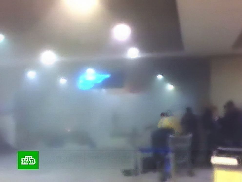 PHOTO: A TV grab taken from Russian TV channel NTV shows a smoke-filled area near the blast site at Moscows Domodedovo international airport, Jan. 24, 2011, shortly after an explosion.