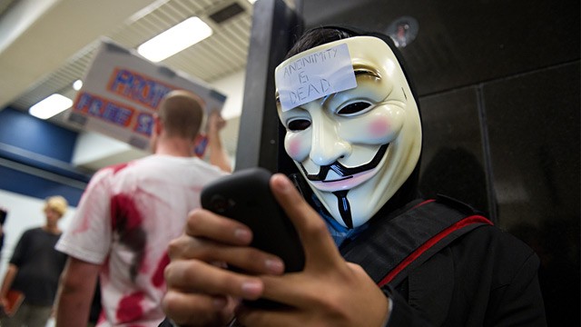 PHOTO: Anonymous hacker wearing Guy Fawkes mask