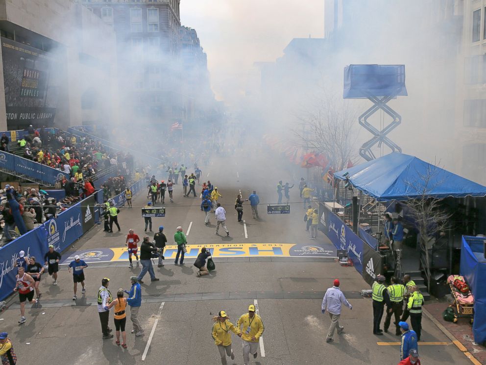 PHOTO: Two explosions went off near the finish line of the 117th Boston Marathon, April 15, 2013.
