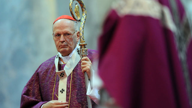 PHOTO: Archbishop of Esztergom-Budapest, Hungarian Peter Erdo is pictured in the major Hungarian church, the Esztergom Basilica at the beginning of Lent, Feb. 13, 2013, during an evening mass for Ash Wednesday, in Esztergom, Hungary.