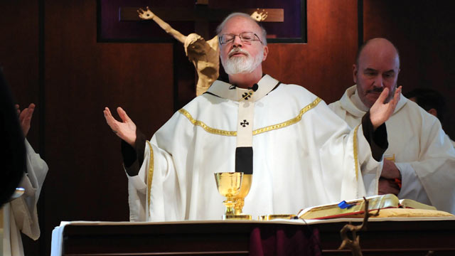 PHOTO: Cardinal Sean O'Malley celebrates Noon Mass at The Chapel Pastoral Center, Feb. 22, 2013, in Braintree, Mass.