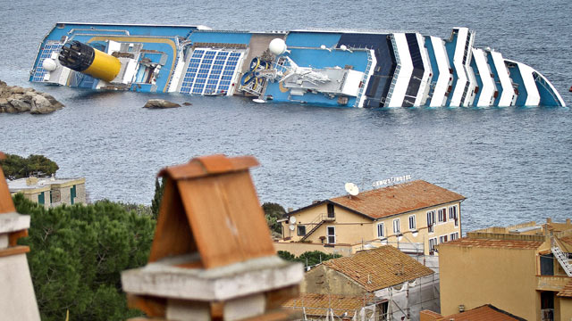 PHOTO: The cruise ship Costa Concordia lies stricken off the shore of the island of Giglio, Jan. 15, 2012 in Giglio Porto, Italy.
