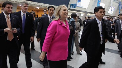 PHOTO: U.S. Secretary of State Hillary Clinton attends the 4th High Level Forum on Aid Effectiveness, Nov. 30, 2011 in Busan, South Korea.