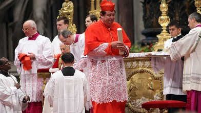 PHOTO: Joao Braz de Aviz, center, archbishop of Brasilia receives the biretta cap from Pope Benedict XVI in Saint Peter's Basilica, Feb. 18, 2012, in Vatican City, Vatican.