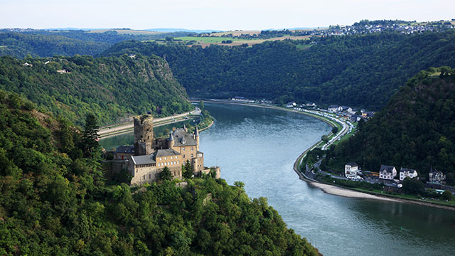 PHOTO: Castle Katz and Loreley in the Upper Middle Rhine Valley, Germany, is a UNSCO World Heritage site.