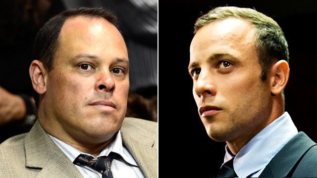 PHOTO: Investigating officer Hilton Botha, left, and Oscar Pistorius are shown in these file photos.