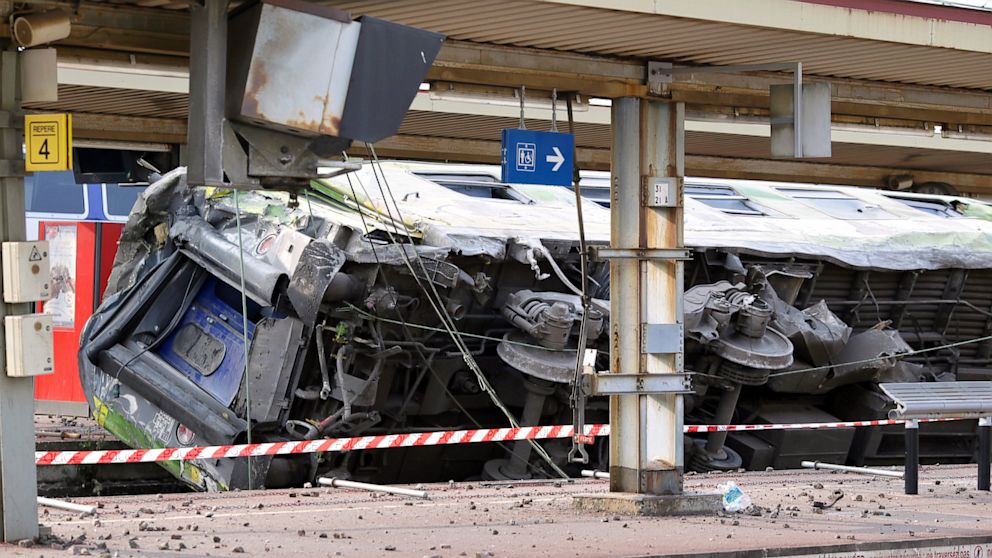 PHOTO: A picture shows a derailed wagon on the site of a train accident in the railway station of Bretigny-sur-Orge on July 12, 2013 near Paris. A train derailed in the Paris suburb of Bretigny-sur-Orge in an accident that caused many casualties, author