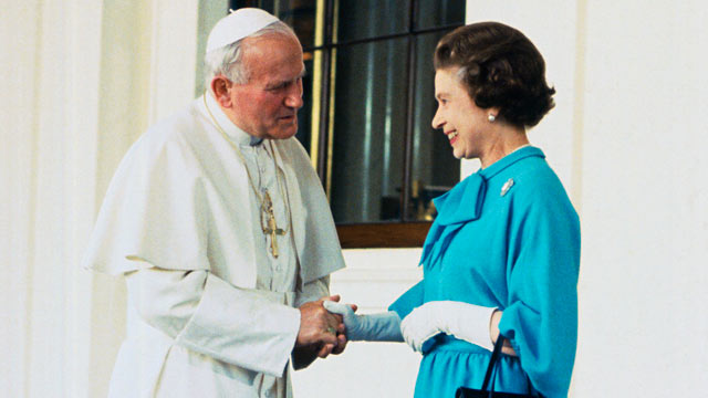 The Pope visits Queen Elizabeth II at Buckingham Palace, in this file photo.