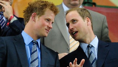 PHOTO: Prince Harry and Prince William enjoy the atmosphere ahead of the 2010 FIFA World Cup South Africa Group C match between England and Algeria in Cape Town, South Africa.