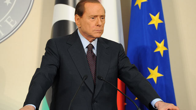 PHOTO: Italian Prime Minister Silvio Berlusconi attends a meeting and press conference with Deputy chairman of the National Transitional Council Executive Board Mahmoud Jibril at the Prefecture Palace, Milan, Italy Aug. 25, 2011.