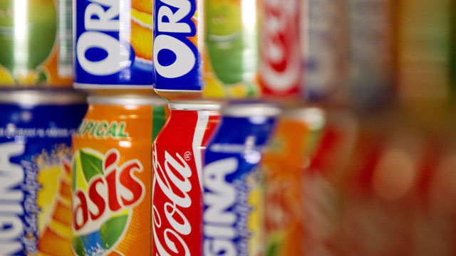 PHOTO: Cans of soda can be seen on a shelf in Paris, France in this Sept. 8, 2011.