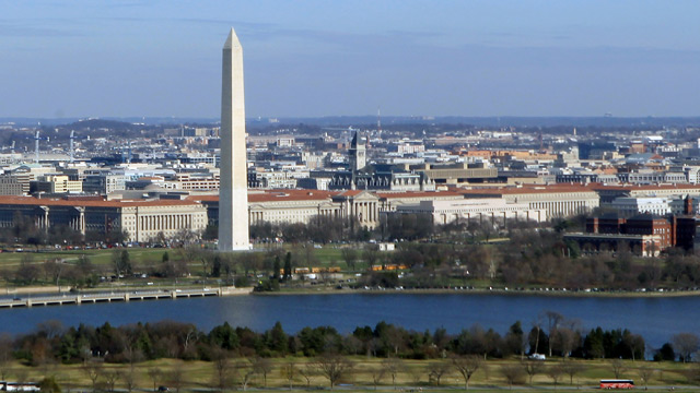 PHOTO: An aerial view of the Washington Monument in Washington, DC.