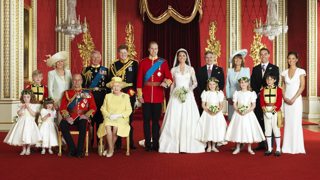 PHOTO: Family and members of the Royal Wedding party are shown in this April 29, 2011 file photo, with Britain's Prince William and Kate, Duchess of Cambridge.