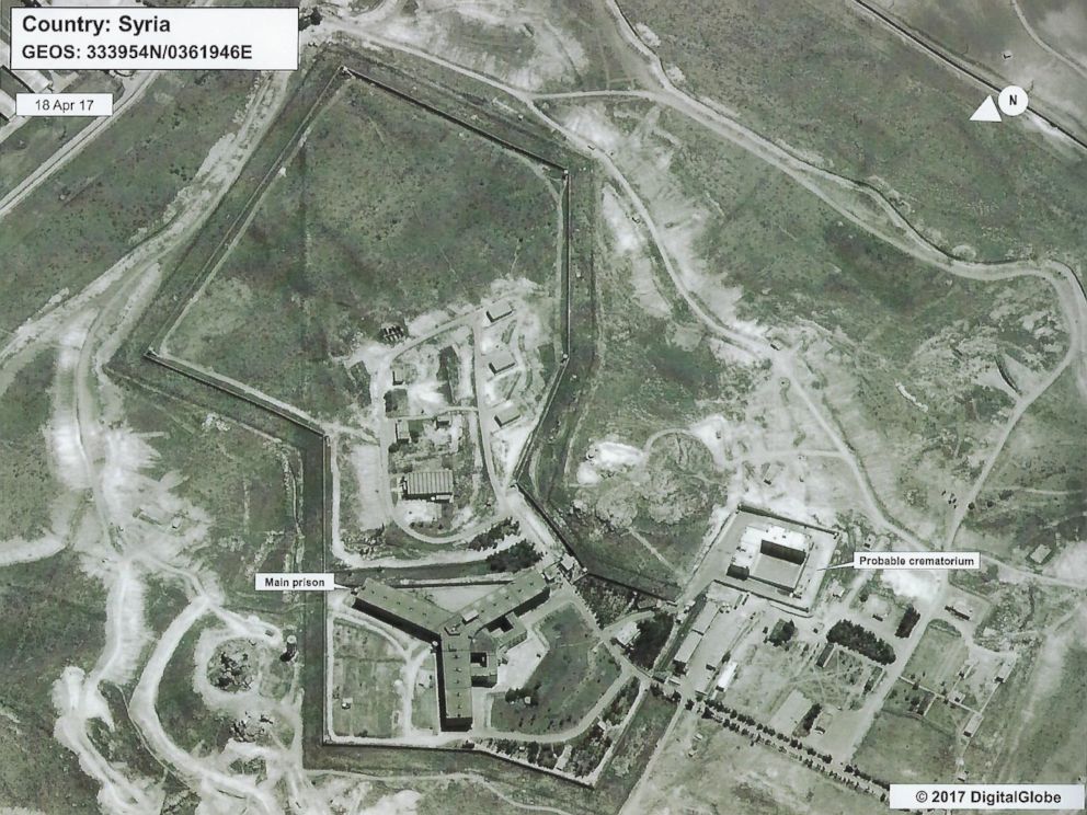 PHOTO: Satellite image distributed by the US State Department showing the Saydnaya prison camp in Syria.