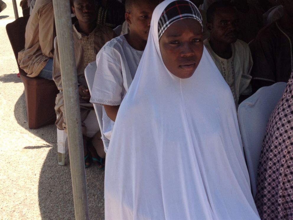 PHOTO: In this photo taken September 14, 2015, Fatima Usman, abducted by Boko Haram militants, speaks to media in Nigeria about her marriage to a Boko Haram fighter.