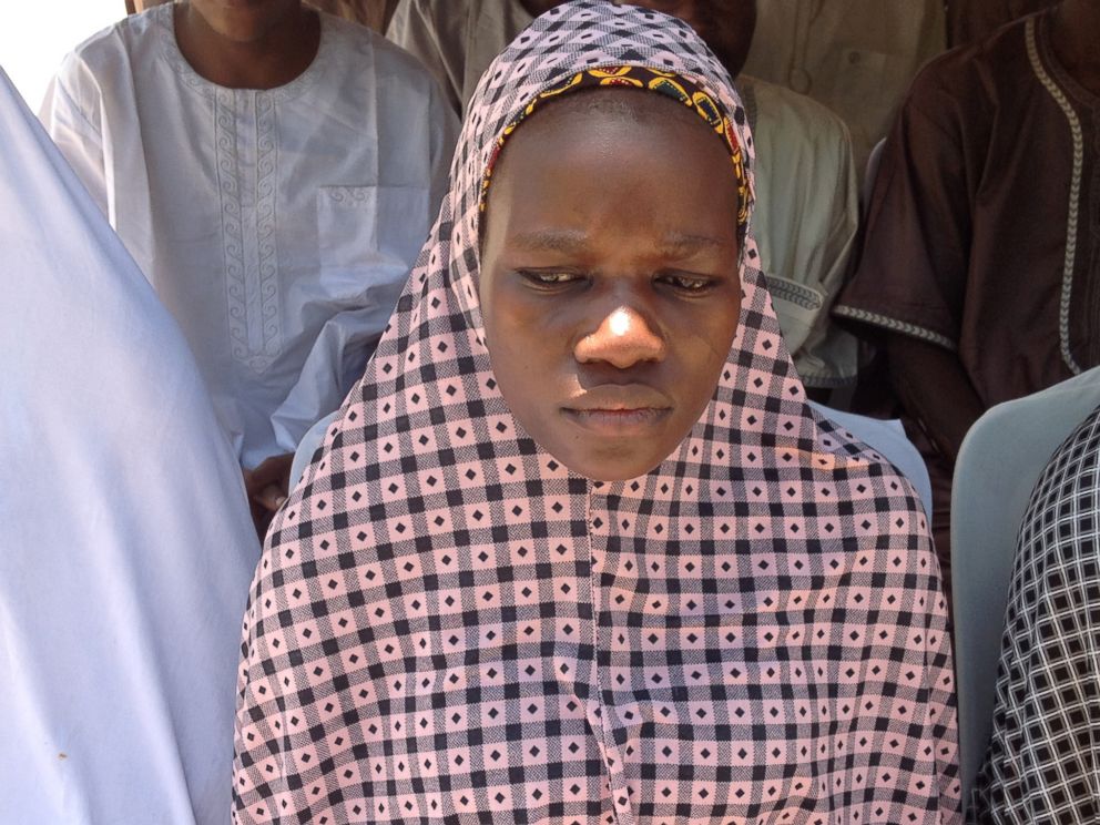 PHOTO:In this photo taken September 14, 2015, Tabitha Adamu, abducted and impregnated by Boko Haram militants, speaks to media in Nigeria about her marriage to a Boko Haram fighter.