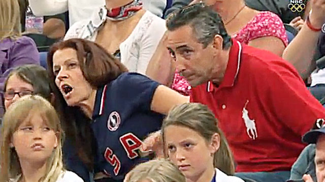 PHOTO: U.S. gymnastic sensation Aly Raisman's mom and dad saying watch her from the stands.