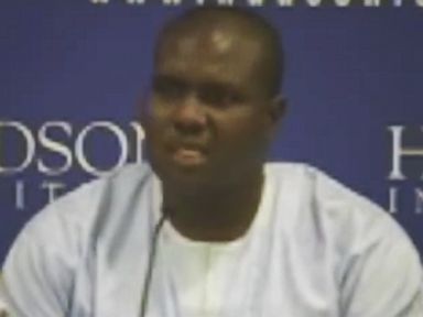 PHOTO: Adamu Habila speaks at the Hudson Institute on Nov. 14, 2013 in Washington, D.C. about his experience surviving a massacre in Nigeria by the  Islamist terrorist group Boko Haram. 