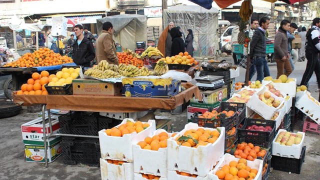 PHOTO: A fruit stand in the Tareeq Al Bab market in Aleppo.