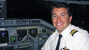 Josh Reikes seen in the cockpit in 2005, when he was a first officer for a regional carrier affiliated with Continental.