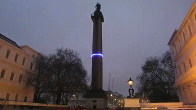 PHOTO: A screen grab of a time-lapse video of the art installation Plunge, on the Duke of York Column in London, Feb. 5 2012 is shown. Plunge, by artist Michael Pinksy, was intended to illustrate the effects of climate change.