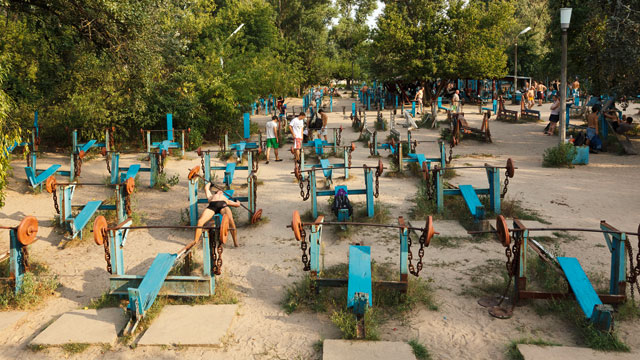 PHOTO: An image from the book, Kachalka, featuring a fitness center in Kiev.