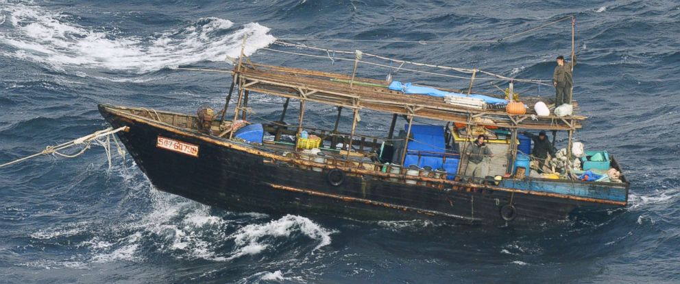 PHOTO: A wooden boat is seen off Matsumae town, Hokkaido northern Japan, Nov. 29, 2017. 