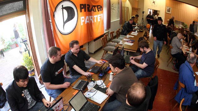 PHOTO: Delegates of the Pirate Party sit in front of their computers at the third state party meeting in Anderbach, Germany, Oct. 2, 2011.