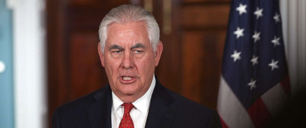 PHOTO: U.S. Secretary of State Rex Tillerson speaks to members of the media at the State Department, Oct. 13, 2017 in Washington, D.C. 