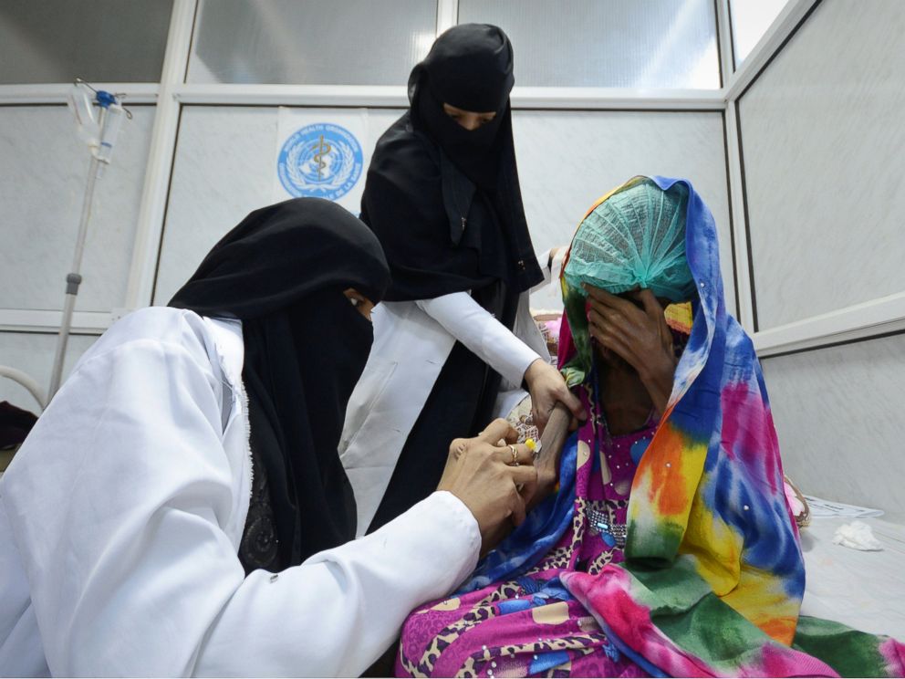 PHOTO: Nurses attend to Saida Ahmad Baghili, 18, at the al-Thawra hospital where she is receiving treatment for severe acute malnutrition in the Red Sea port city of Houdieda, Yemen, Oct. 25, 2016. 