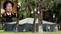Photo: Libyan leader Muammar Gaddafi in Rome. Tent for the leader set up in Rome.