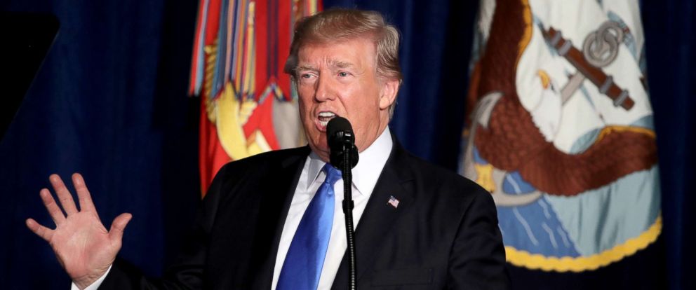 PHOTO: President Donald Trump delivers remarks on Americas military involvement in Afghanistan at the Fort Myer military base, Aug. 21, 2017, in Arlington, Virginia.