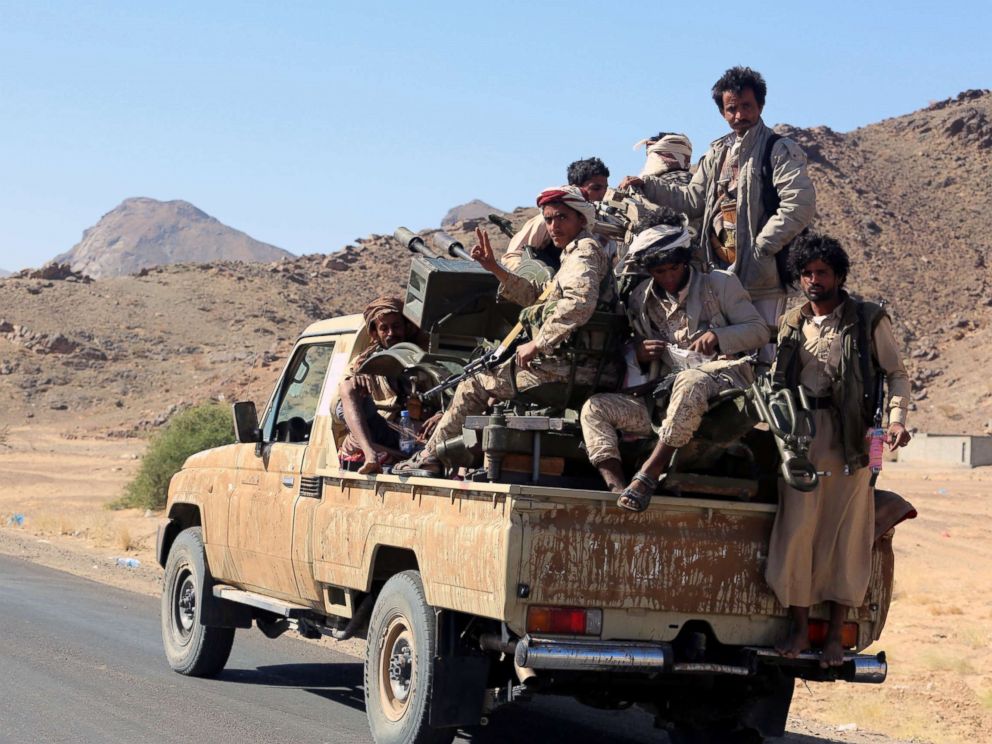 PHOTO: Pro-Yemeni government fighters patrol after driving Houthi rebels from the eastern district of Bayhan, 198 miles east of Sanaa, Yemen, Dec. 16, 2017.